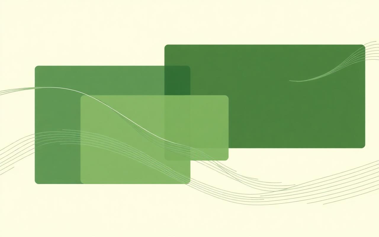 Composição geométrica abstrata em verde sugerindo fluxos financeiros